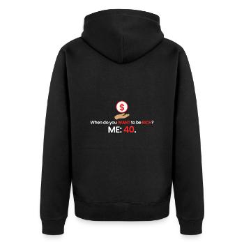 Reich mit 40! - Unisex Premium Bio Zip Hoodie - Schwarz - Hinten - Nico (187cm)