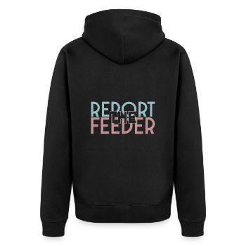 report the FEEDER! - Unisex Premium Organic Zip Hoodie - black - Back - Nico (187cm)