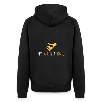 Mein Kind ist eine 10/10 - Unisex Premium Bio Zip Hoodie - Schwarz - Hinten - Nico (187cm)