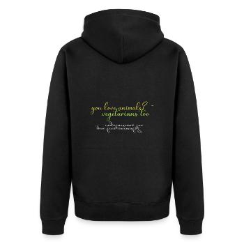 lieben Tiere? auch Vegetarier - Unisex Premium Bio Zip Hoodie - Schwarz - Hinten - Nico (187cm)
