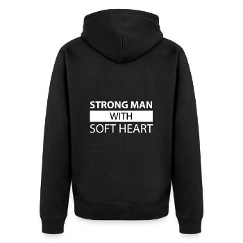 starker Mann mit weichem Herz - Unisex Premium Bio Zip Hoodie - Schwarz - Hinten - Nico (187cm)
