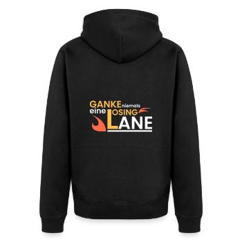 Ganke niemals eine Losing Lane - Unisex Premium Bio Zip Hoodie - Schwarz - Hinten - Nico (187cm)