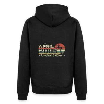 Vintage April 19th Anniversary Born 2005 Vibe - Unisex Premium Organic Zip Hoodie - black - Back - Nico (187cm)
