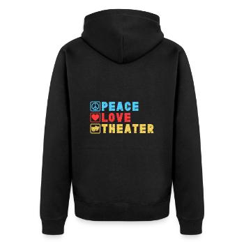 Musical Theatre Peace Love Theater Design - Unisex Premium Bio Zip Hoodie - Schwarz - Hinten - Nico (187cm)