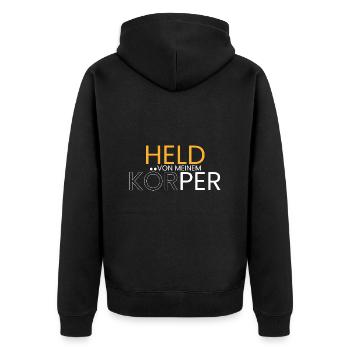 Held von meinem Körper - Unisex Premium Bio Zip Hoodie - Schwarz - Hinten - Nico (187cm)