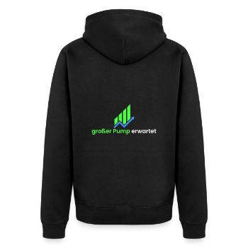 großer Pump erwartet - Unisex Premium Bio Zip Hoodie - Schwarz - Hinten - Nico (187cm)