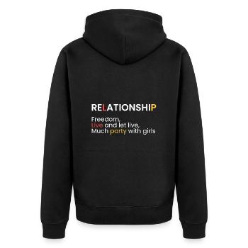 Relationship: Live and let live - Unisex Premium Organic Zip Hoodie - black - Back - Nico (187cm)