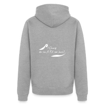Champion qui n’est jamais AFK ? - Veste à capuche bio Premium Unisexe - gris chiné - Dos - Nico (187cm)
