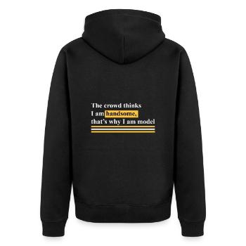 Deshalb bin ich Model - Unisex Premium Bio Zip Hoodie - Schwarz - Hinten - Nico (187cm)