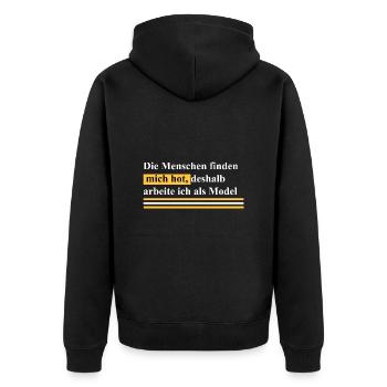 deshalb bin ich Model - Unisex Premium Bio Zip Hoodie - Schwarz - Hinten - Nico (187cm)