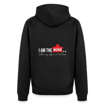 Ich bin der Chef ohne meine Frau - Unisex Premium Bio Zip Hoodie - Schwarz - Hinten - Nico (187cm)