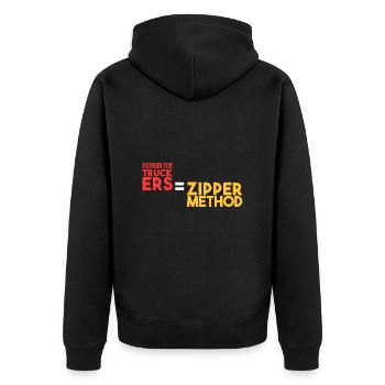 Horror für Trucker = Reißverschluss - Unisex Premium Bio Zip Hoodie - Schwarz - Hinten - Nico (187cm)