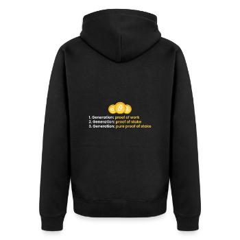 1st generation: proof of work - Unisex Premium Organic Zip Hoodie - black - Back - Nico (187cm)