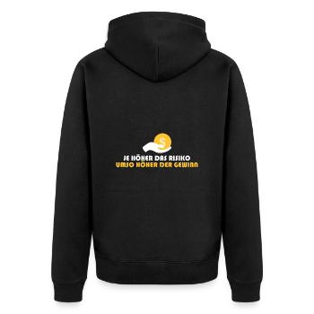 je höher das Risiko umso - Unisex Premium Bio Zip Hoodie - Schwarz - Hinten - Nico (187cm)
