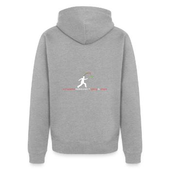 schwache Investoren=Angst - Unisex Premium Bio Zip Hoodie - Grau meliert - Hinten - Nico (187cm)