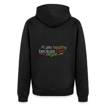 Ich bin gesund, weil ich vegan lebe - Unisex Premium Bio Zip Hoodie - Schwarz - Hinten - Nico (187cm)