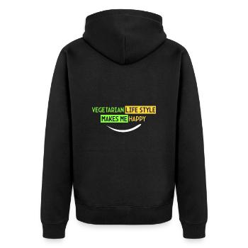 vegetarische Lebensweise - ich bin glücklich - Unisex Premium Bio Zip Hoodie - Schwarz - Hinten - Nico (187cm)