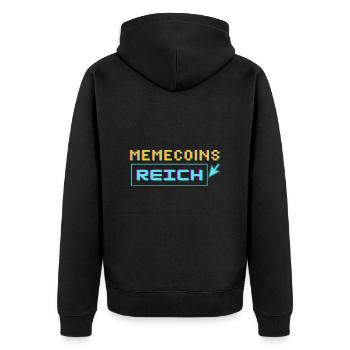 memecoins -> reich - Unisex Premium Bio Zip Hoodie - Schwarz - Hinten - Nico (187cm)