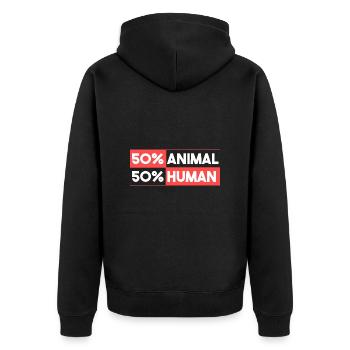 50% Tier 50% Mensch - Unisex Premium Bio Zip Hoodie - Schwarz - Hinten - Nico (187cm)