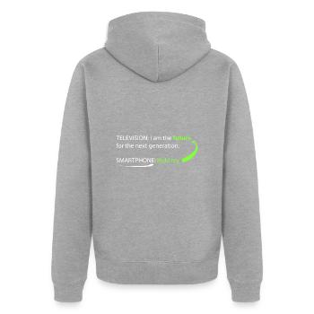 smarthphone vs fernseher - Unisex Premium Bio Zip Hoodie - Grau meliert - Hinten - Nico (187cm)