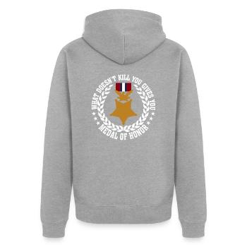 Medaille Motivation - Unisex Premium Bio Zip Hoodie - Grau meliert - Hinten - Nico (187cm)