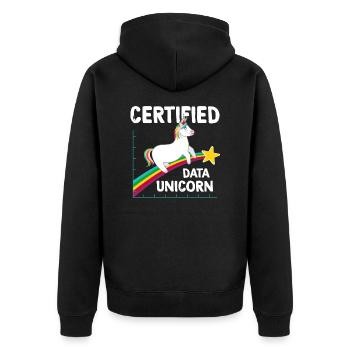 Zertifiziertes Dateneinhorn - Unisex Premium Bio Zip Hoodie - Schwarz - Hinten - Nico (187cm)