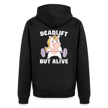 Deadlift Unicorn - Unisex Premium Organic Zip Hoodie - black - Back - Nico (187cm)