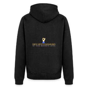 diese Krypto=nächstes Level - Unisex Premium Bio Zip Hoodie - Schwarz - Hinten - Nico (187cm)
