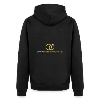 Willst du mich heiraten? - Unisex Premium Bio Zip Hoodie - Schwarz - Hinten - Nico (187cm)