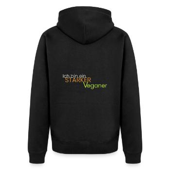 Ich bin ein starker Veganer - Unisex Premium Bio Zip Hoodie - Schwarz - Hinten - Nico (187cm)