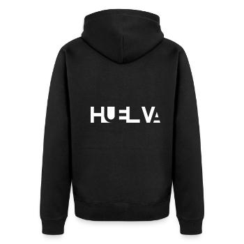 HUELVA – Andalusien – Spanien - Unisex Premium Bio Zip Hoodie - Schwarz - Hinten - Nico (187cm)