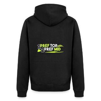 1. pref top 2. pref mid - Unisex Premium Bio Zip Hoodie - Schwarz - Hinten - Nico (187cm)