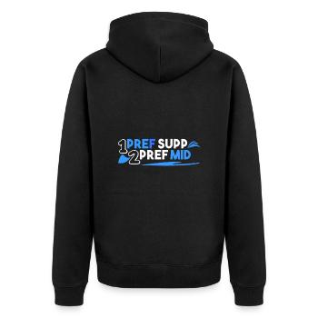 1. pref supp 2. pref mid - Unisex Premium Bio Zip Hoodie - Schwarz - Hinten - Nico (187cm)