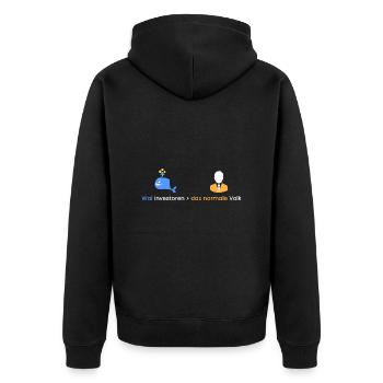 Wal Investoren > das Volk - Unisex Premium Bio Zip Hoodie - Schwarz - Hinten - Nico (187cm)