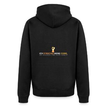meine Coins=super Arbeit - Unisex Premium Bio Zip Hoodie - Schwarz - Hinten - Nico (187cm)