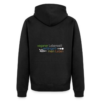 Vegan verlängert mein Leben - Unisex Premium Bio Zip Hoodie - Schwarz - Hinten - Nico (187cm)