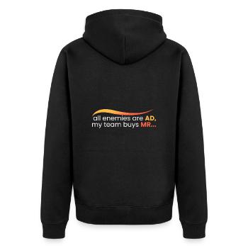 All are AD, and they buy MR - Unisex Premium Organic Zip Hoodie - black - Back - Nico (187cm)
