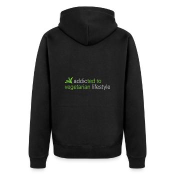 süchtig nach vegetarischer Lebensweise - Unisex Premium Bio Zip Hoodie - Schwarz - Hinten - Nico (187cm)