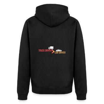 Lkw-Fahrer > Pkw-Fahrer - Unisex Premium Bio Zip Hoodie - Schwarz - Hinten - Nico (187cm)
