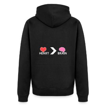 Heart > brain - Unisex Premium Organic Zip Hoodie - black - Back - Nico (187cm)