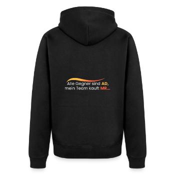 Alle sind AD und gekauft wird MR - Unisex Premium Bio Zip Hoodie - Schwarz - Hinten - Nico (187cm)