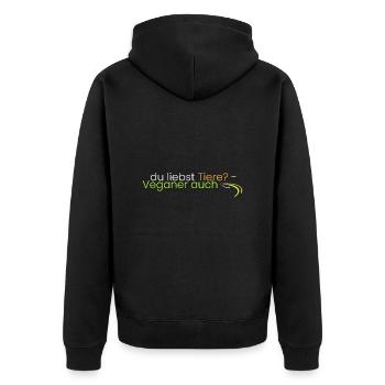 du liebst Tiere? Veganer auch - Unisex Premium Bio Zip Hoodie - Schwarz - Hinten - Nico (187cm)