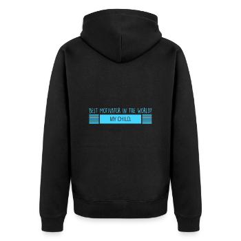 mein Kind: bester Motivator - Unisex Premium Bio Zip Hoodie - Schwarz - Hinten - Nico (187cm)