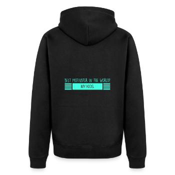 meine Kinder: beste Motivatoren - Unisex Premium Bio Zip Hoodie - Schwarz - Hinten - Nico (187cm)