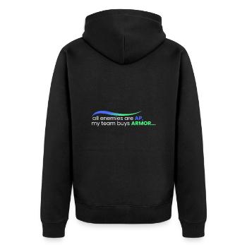 All are AP, and they buy ARMOR - Unisex Premium Organic Zip Hoodie - black - Back - Nico (187cm)