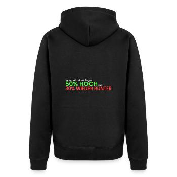 50% hoch und 30% runter - Unisex Premium Bio Zip Hoodie - Schwarz - Hinten - Nico (187cm)