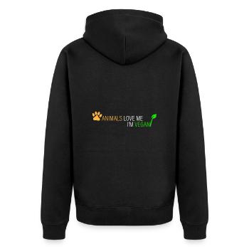 Tiere lieben mich - ich bin Veganer - Unisex Premium Bio Zip Hoodie - Schwarz - Hinten - Nico (187cm)