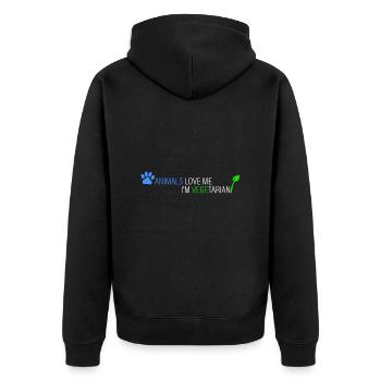 Tiere lieben mich - ich bin Vegetarier - Unisex Premium Bio Zip Hoodie - Schwarz - Hinten - Nico (187cm)