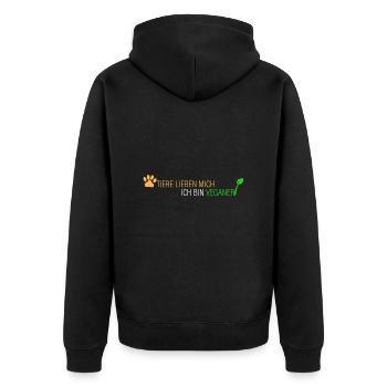 Tiere lieben mich-bin Veganer - Unisex Premium Bio Zip Hoodie - Schwarz - Hinten - Nico (187cm)