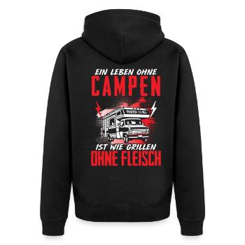 Leben Ohne Campen Grillen Ohne Fleisch Camper - Unisex Premium Bio Zip Hoodie - Schwarz - Hinten - Nico (187cm)